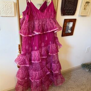 Anthropologie Pink Layered Ruffle Dress